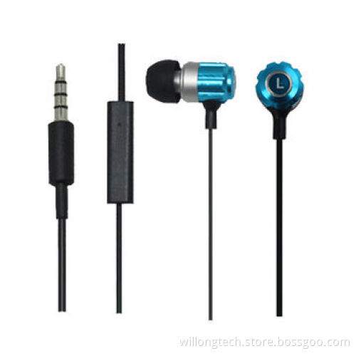 Colorful metallic ear-buds noise-cancelling with volume control for mobile phone